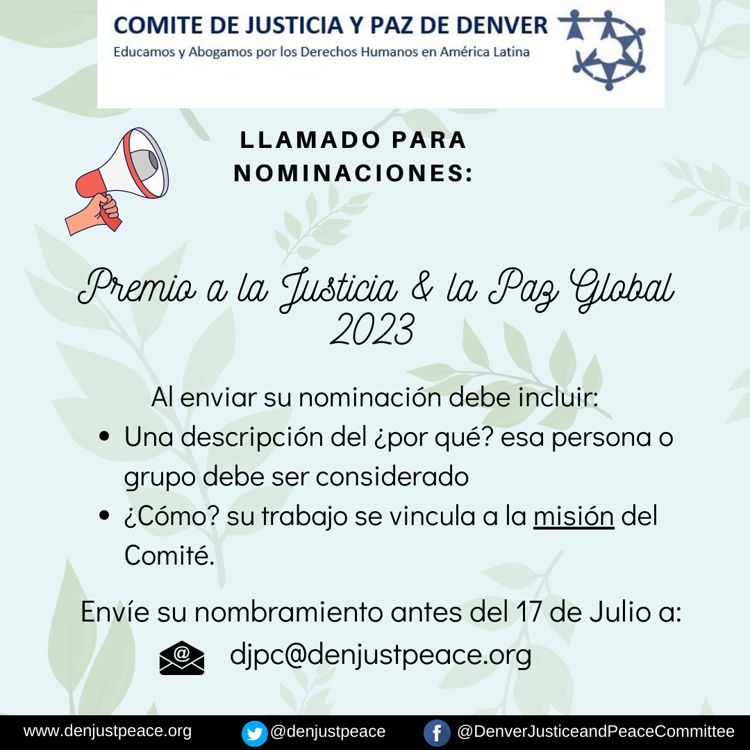 (English) Llamado a nominaciones al Premio a la Justicia y la Paz Global 2023