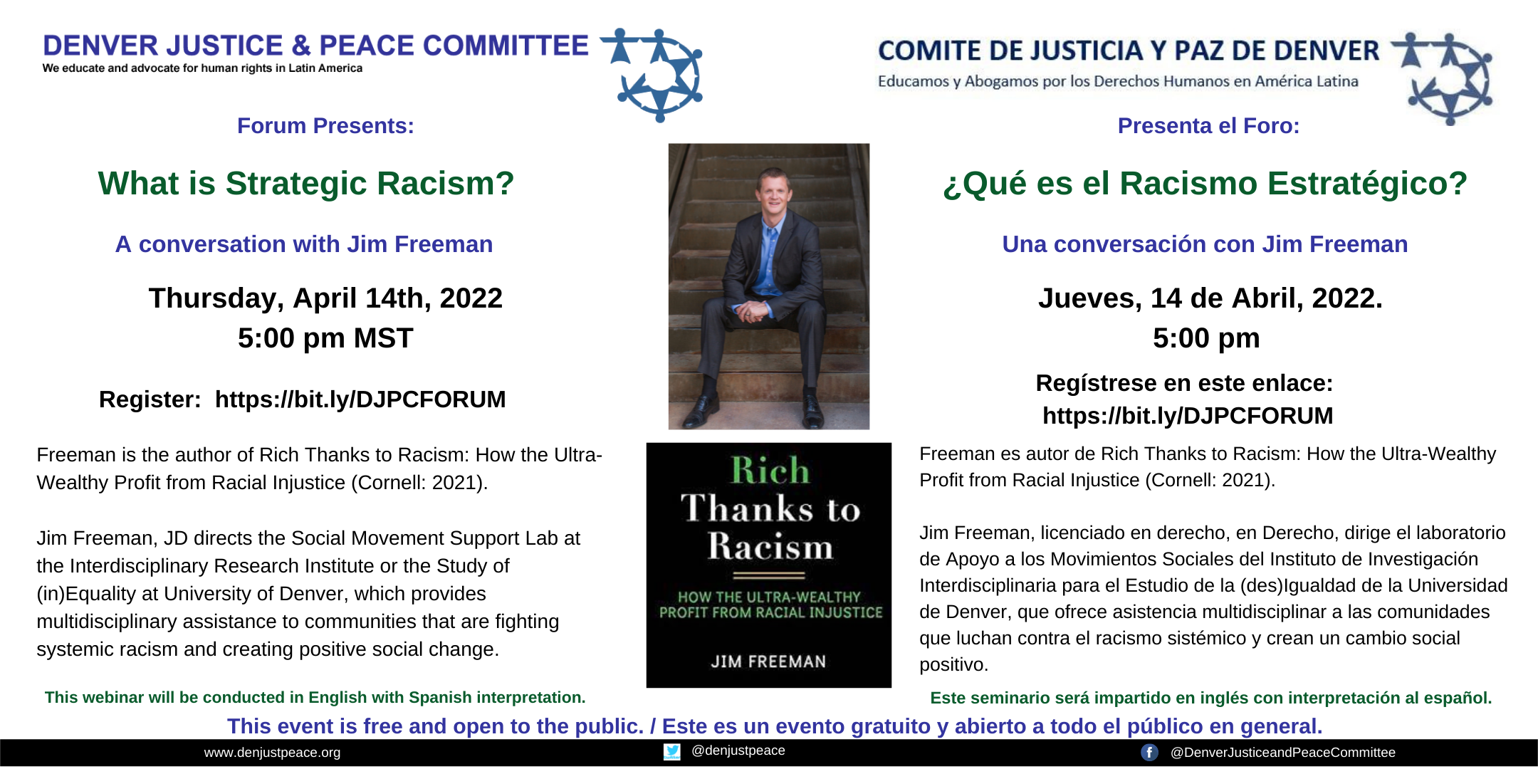 DJPC Forum: What is Strategic Racism? Thursday, April 14th at 5:00 pm.